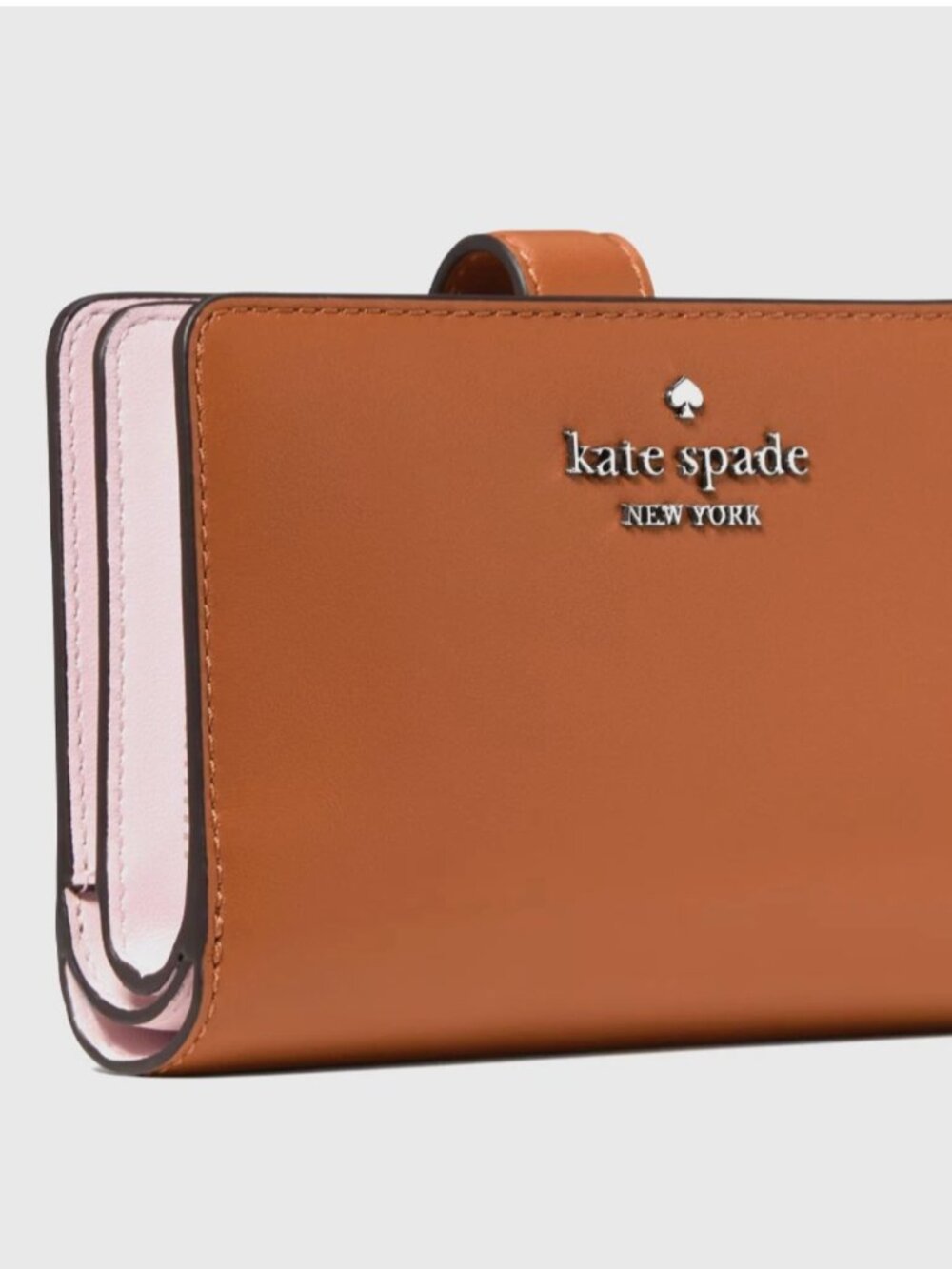 New Kate Spade Medium Compact Bifold Wallet Smooth Leather Warm Gingerbread